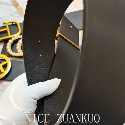 Women's Genuine Leather Belt, 26SS Italian High-end Women's Belt, with Large Logo, Fashionable and Versatile Ultra-wide Belt, 7 Cm Trendy Personalized Design,