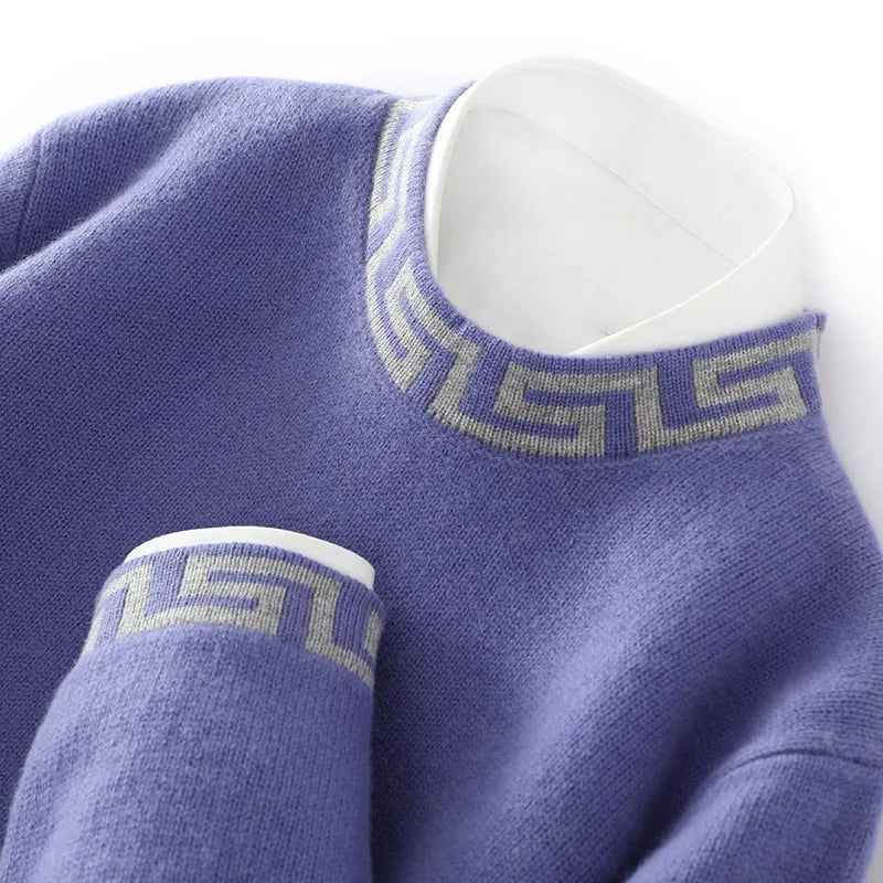 ATTYYWS 100% pure wool men's semi high neck solid color knitted casual business men's long sleeved pullover sweater New product