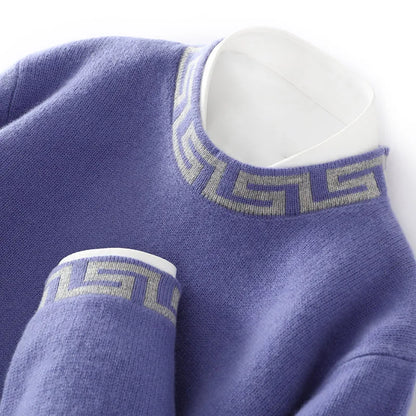 ATTYYWS 100% pure wool men's semi high neck solid color knitted casual business men's long sleeved pullover sweater New product