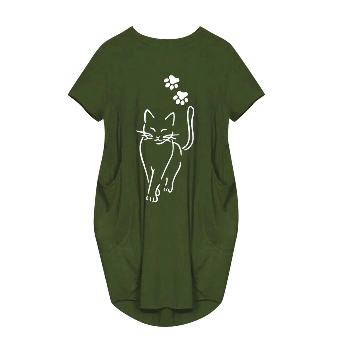 Plus Size Women Short Sleeve O-Neck Loose Casual Dresses Casual Short Sleeve Shirt Mini Dresses Round Neck Pockets Sexy Female T