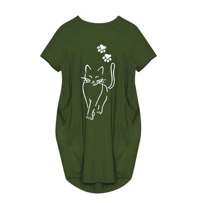 Plus Size Women Short Sleeve O-Neck Loose Casual Dresses Casual Short Sleeve Shirt Mini Dresses Round Neck Pockets Sexy Female T