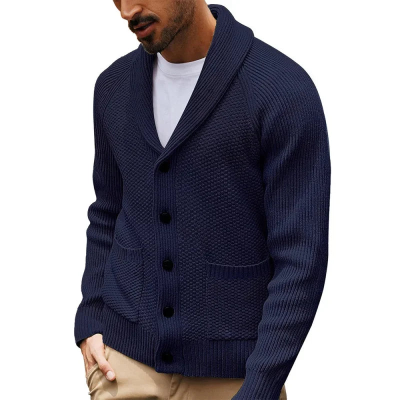 2025 Men's New Knitted Sweater Cardigan Long-sleeved Button-down Collar Pocket Sweater Men's Casual Winter Sweater