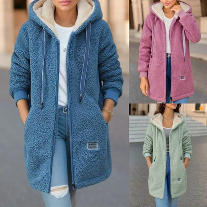 Women's Hooded Top  Winter Coat Thickened Fleece-lined Sweatshirt Cardigan Winter