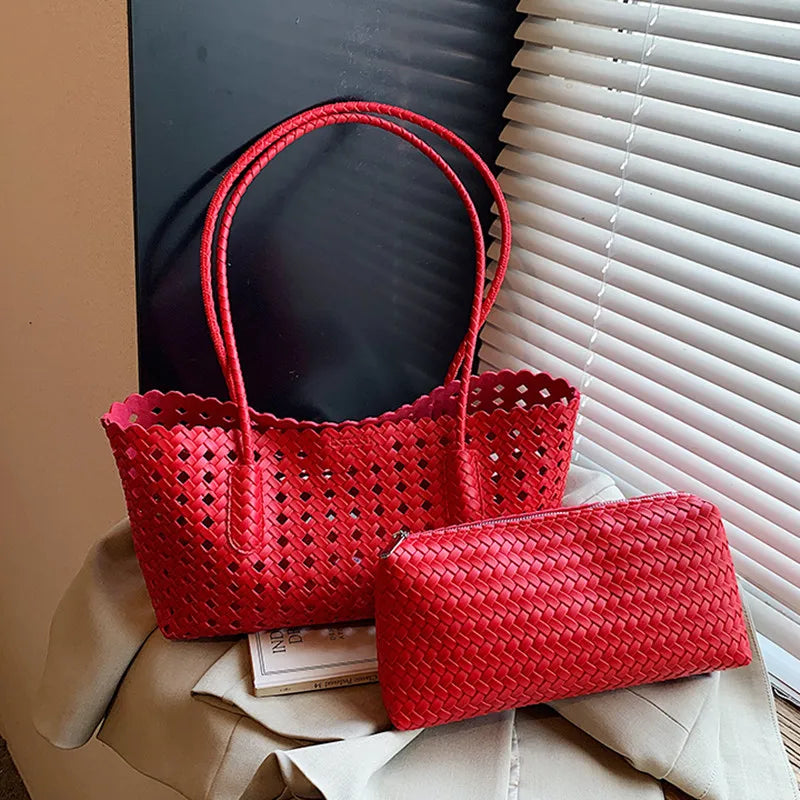 Fashion woman shoulder bags for women 2026 brand luxury designer bag female totes purses ladies woven shoulder handbag summer