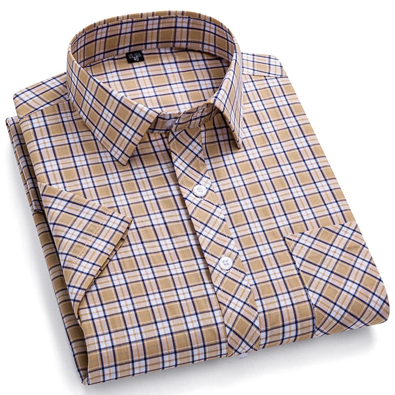 New Casual Shirts For Men Cotton Plaid Short Sleeve Elegant Business Dress Smart Summer Men Clothes England Fashion Top Shirts