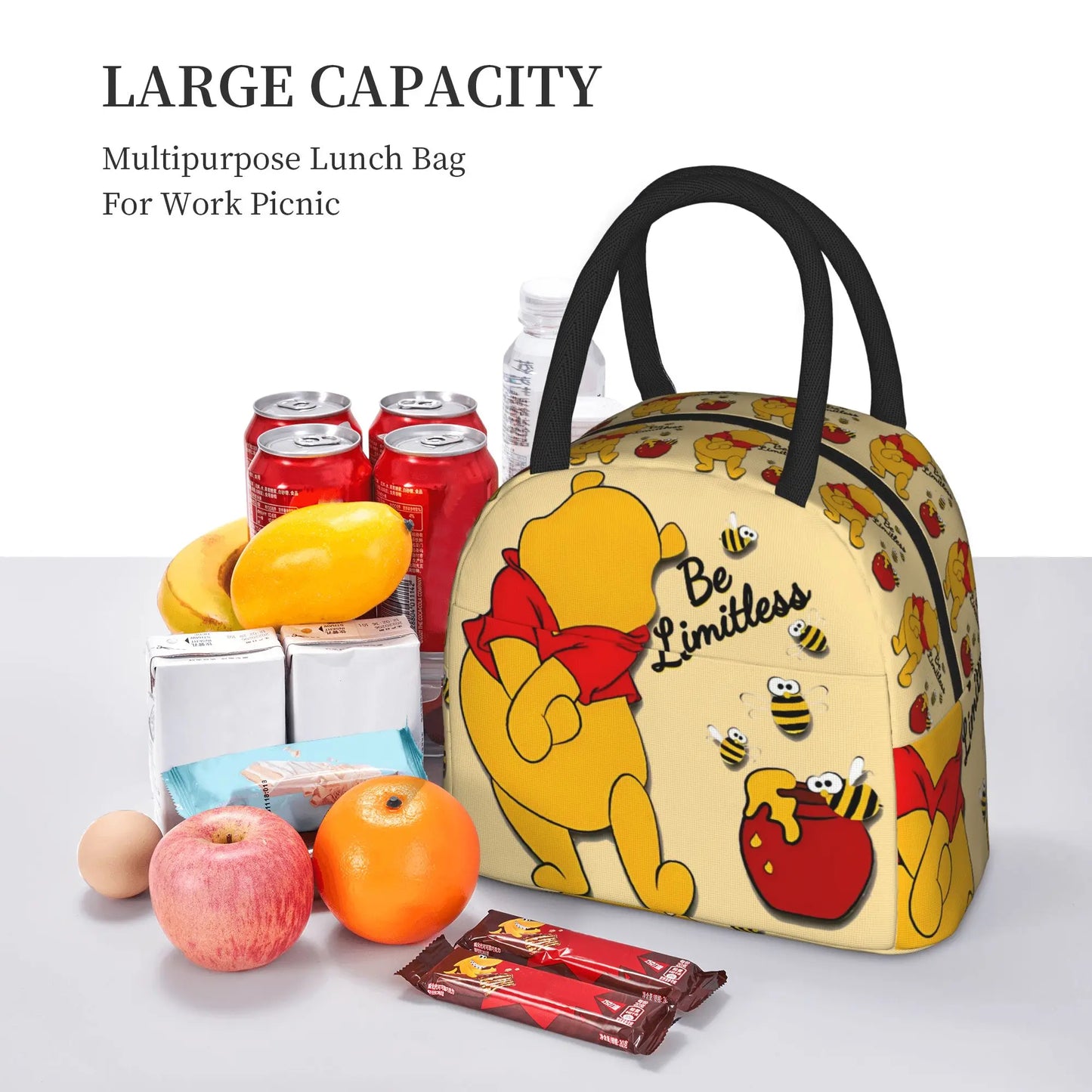 Anthropomorphic Teddy Bear Happy Insulated Lunch Bags Large Winnie The Pooh Reusable Thermal Bag Lunch Box Tote Work  Outdoor
