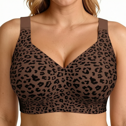 1Pcs Leopard Print Seamless Wireless Bra, Full Coverage Push Up Bralette