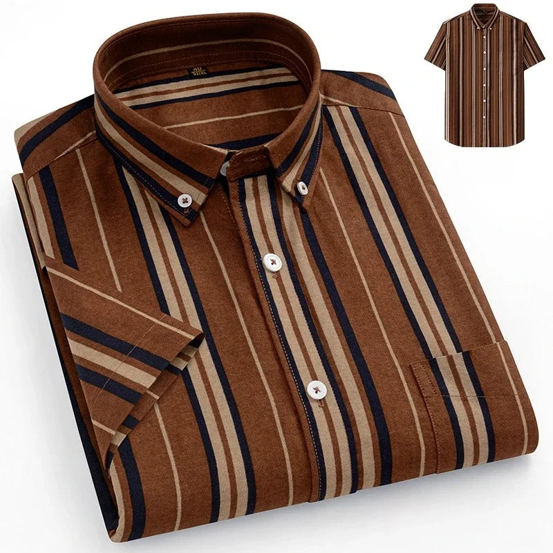 New in Shirt Plus Size 14XL Fashion Summer 100%Cotton Oxford Plaid Short Sleeve Shirt for Man Designer Office Elegant Clothes
