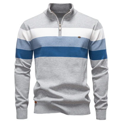 AIOPESON Men's Patchwork Pullover Sweater Cotton Casual Zipper Mock Neck Sweater for Men New Winter Fashion Warm Sweater for Men
