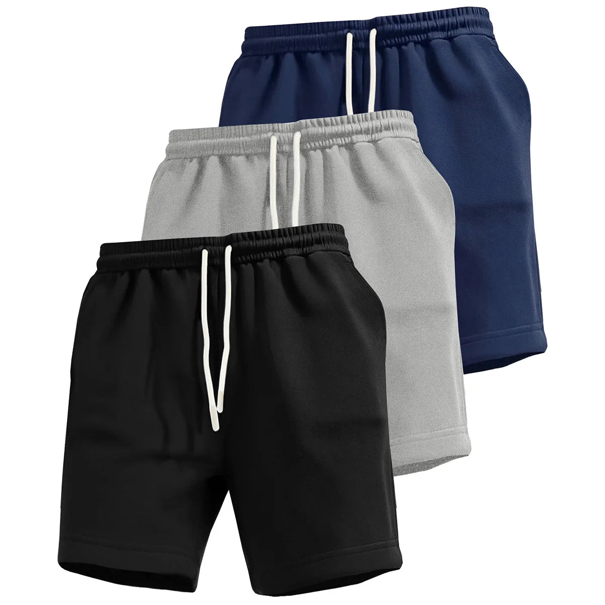 3-piece men's shorts, summer solid color drawstring waist