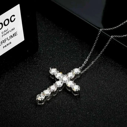 Full Moissanite Cross Pendant Original Sterg Sliver Chain Plated White Gold Fine Necklace For Women Jewelry