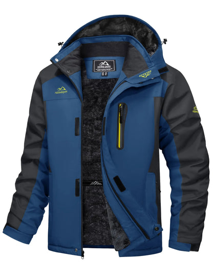 Men's Winter Jacket Waterproof Windproof Fleece Lined Parka Warm Thermal Coat with Removable Hood Outdoor Ski Snowboard Jacket