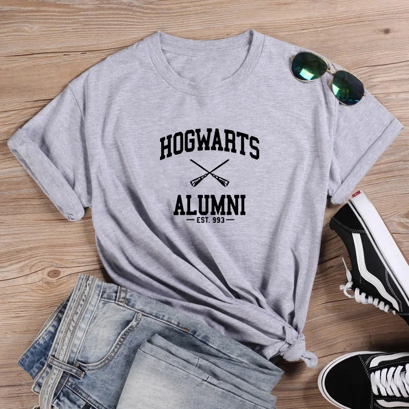 Harajuku Ladies Top Tee Shirt Femme Black White Hogwarts Fashion T-shirt Summer Harajuku Sleeve Casual Aesthetic Clothes