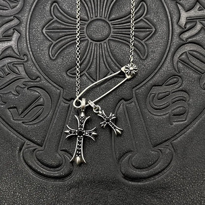 Antique Trendy Xuan Kao Luo Xin Retro Double Cross Pin Necklace Men and Women Personality Collarbone Chain Mix and Match Interne