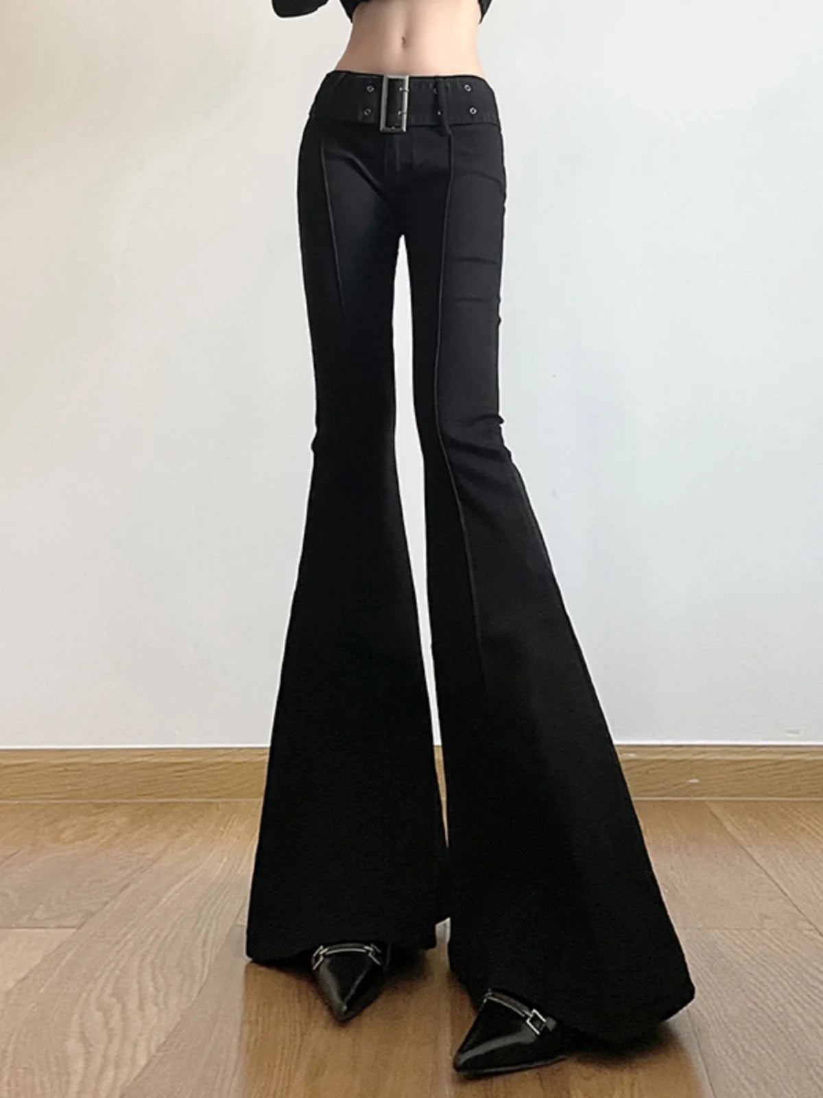Women's Black Jeans Flare Pants Y2k Retro Emo 2000s Streetwear Fashion Trousers Harajuku Wide Yoga Pants 90s Aesthetic Clothes