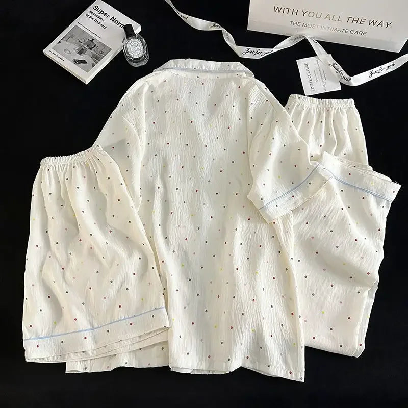 Polka Dot Elegant Women 3PCS Pajama Set Sleepwear Pajama Set Top and Pant with Shorts 3 Piece Set Home Suit Sweet Outfits Y2K