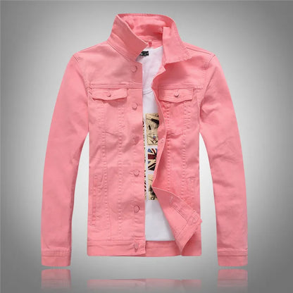 Men Pink Denim Jackets Outwear Slim Fit Denim Coats New Fashion Male Cotton Casual Jeans Jackets Streetwear Jean Coats Size 4XL