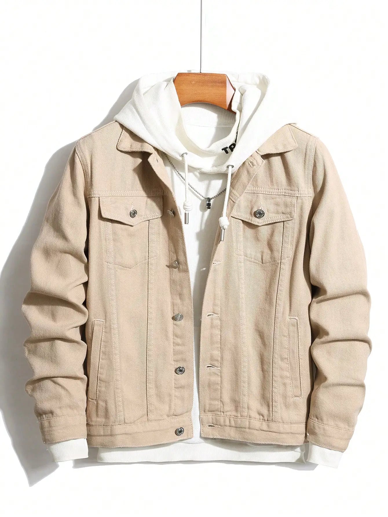 men's denim jacket for spring and autumn. Khaki simple coat. For daily casual wear, with a street - casual and trendy style.
