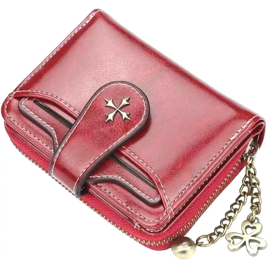 Women’s Retro Small Wallet – Mini Leather Credit Card Holder, Double-Fold Design with Zipper, Compact Aesthetic Wallet