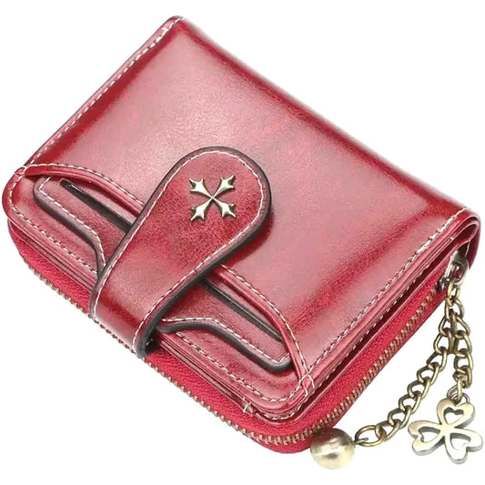 Women’s Retro Small Wallet – Mini Leather Credit Card Holder, Double-Fold Design with Zipper, Compact Aesthetic Wallet