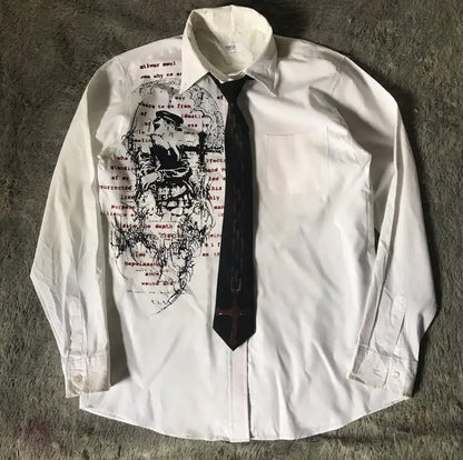 Y2K White Shirt Affliction Retro T Shirt Harajuku Men Skull Holy Writ Letter Printing Tee Fashion Gothic Short Sleeves Tops