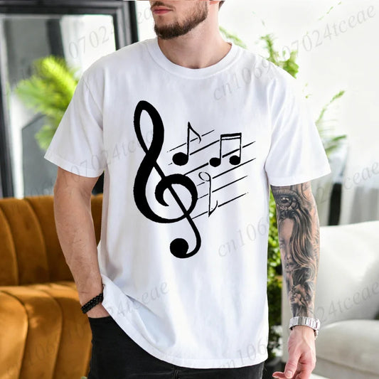 Men Women Vintage Music Note Print T Shirt Minimalist Musical Staff Graphic T-Shirts Short Sleeve Tee